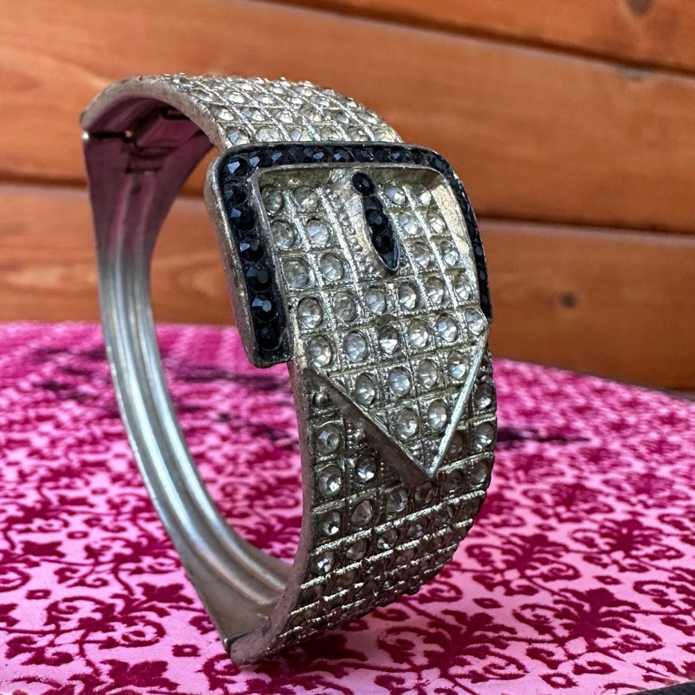 Art Deco Rhinestone Paste Crystal Buckle Clamper Bracelet